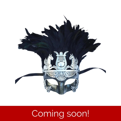 Silver Greek Warrior Eye Mask with Feathers